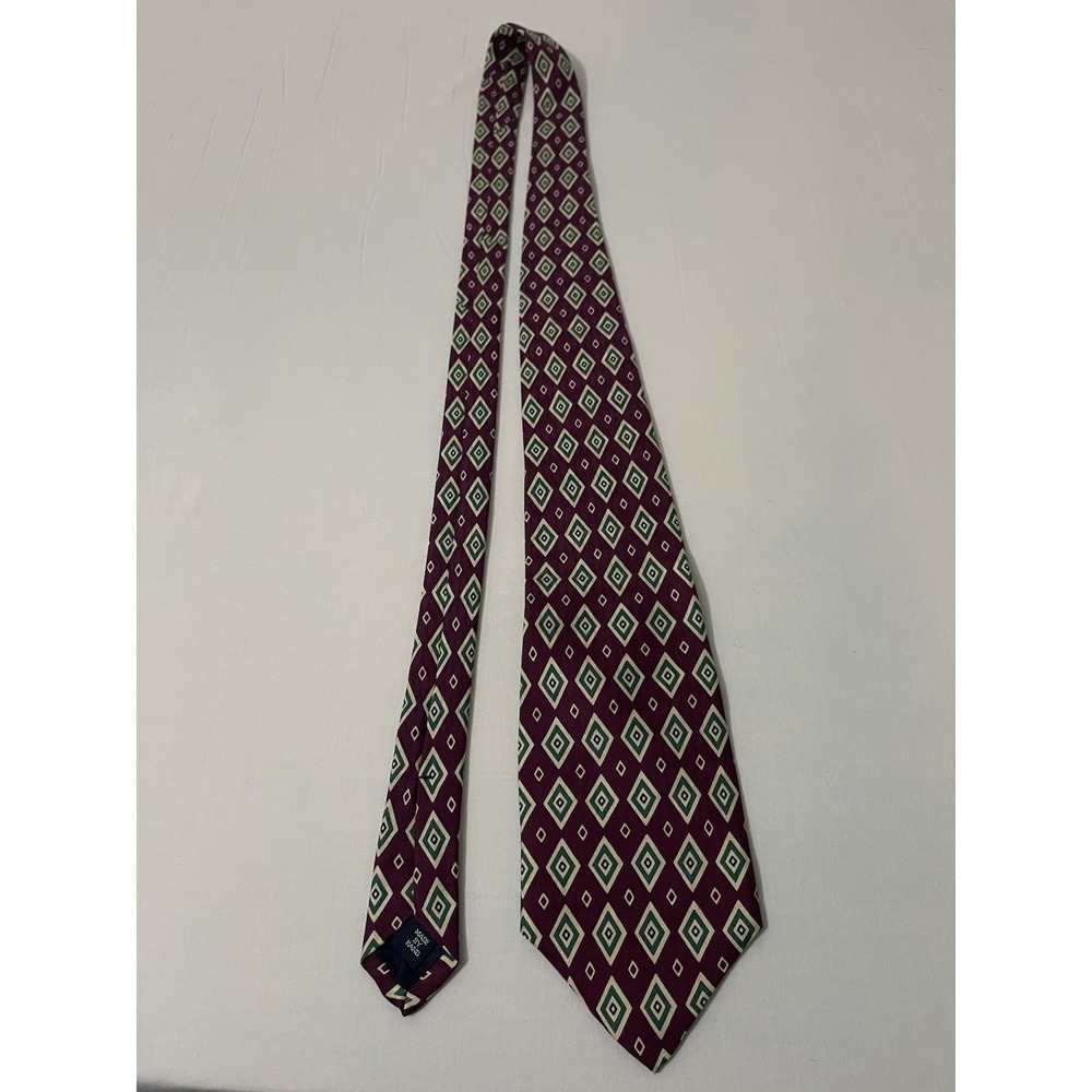 New Vintage Polo Ralph Lauren Tie 100% Silk‎ Burgundy Geometric Made in USA